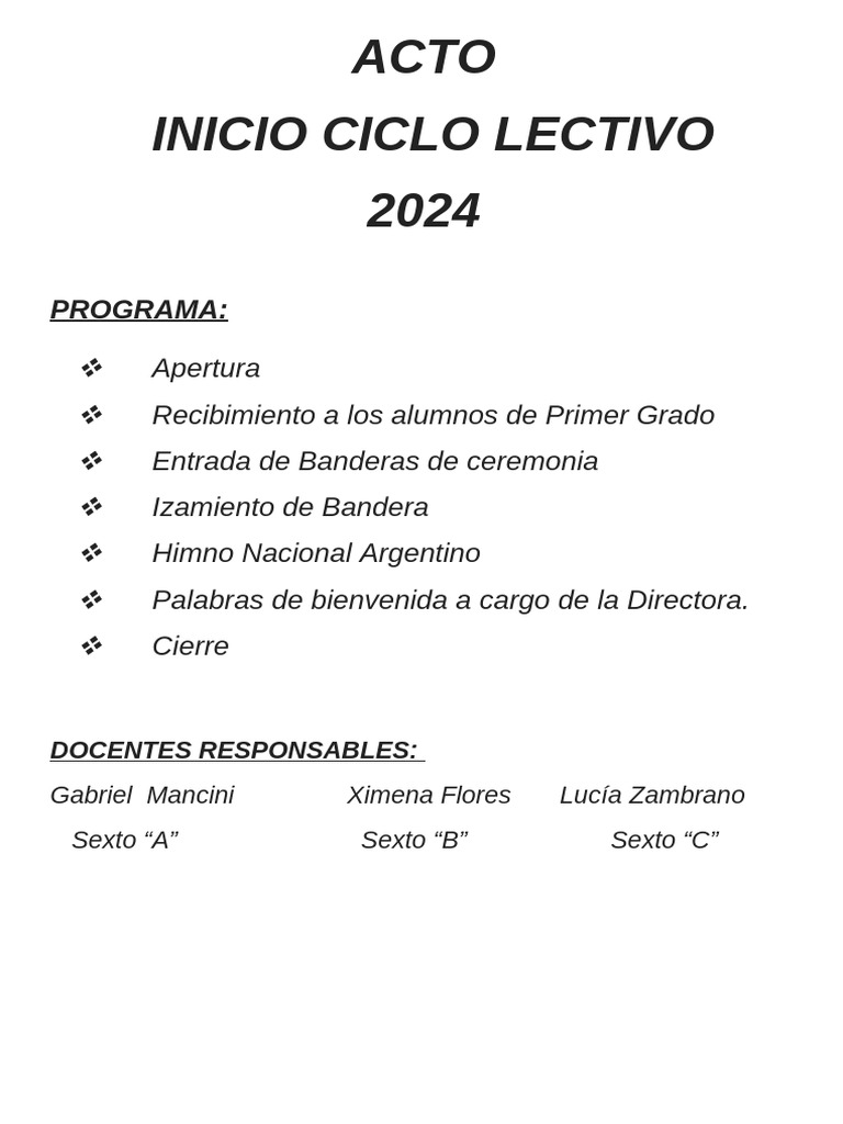 Acto Inicio Ciclo Lectivo 2024 | PDF | Bandera | Símbolos nacionales