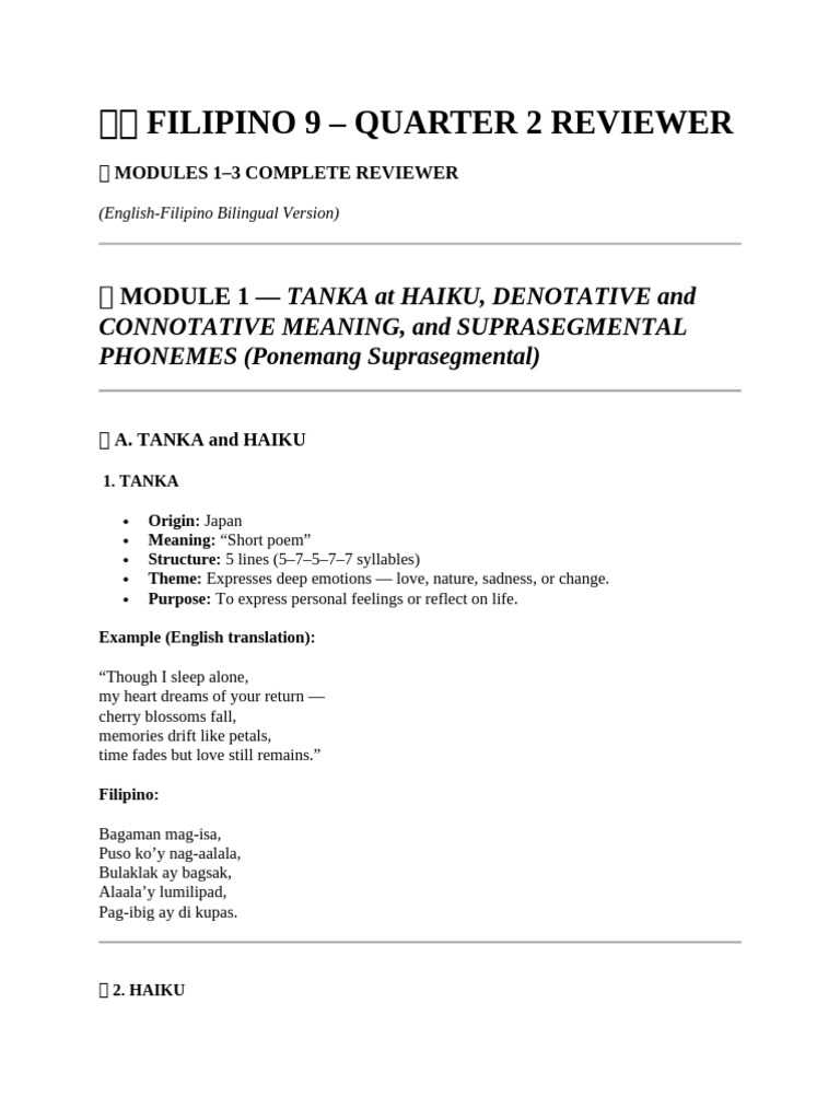 Filipino 9 q2 Reviewer Mod 1 3 | PDF