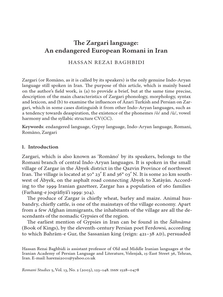 The Zargari Language An Endangered European Romaniin Iran | PDF ...