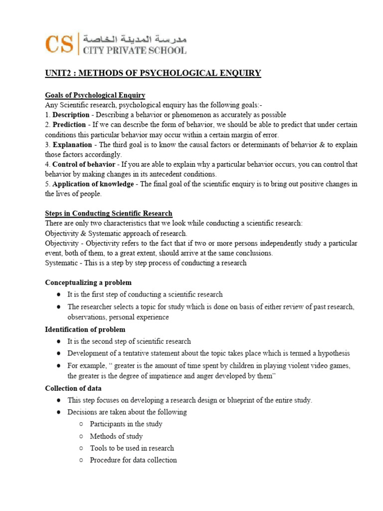 Unit 2 - Methods of Psychological Enquiry | PDF | Experiment | Survey ...