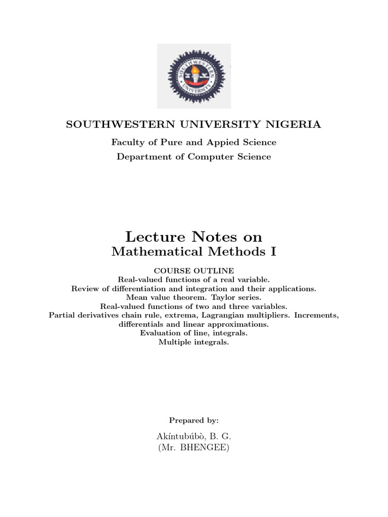 Mathematical Methods 1 | PDF | Function (Mathematics) | Derivative