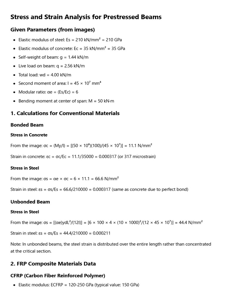Stress and Strain Analysis For Prestressed Beams | PDF | Deformation ...