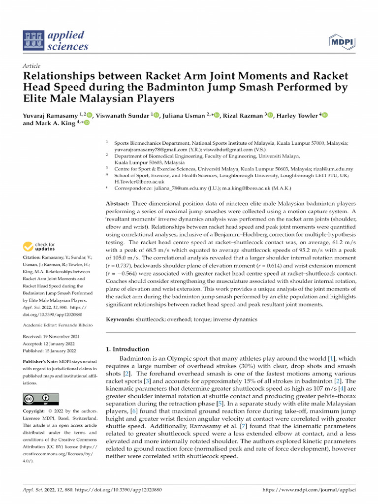Relationships Between Racket Arm Joint Moments and Racket Head Speed ...