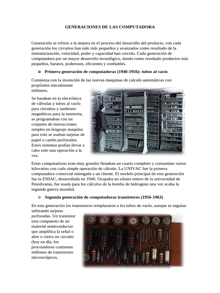 Generaciones de Las Computadoras Hardware | PDF | Microprocesador ...