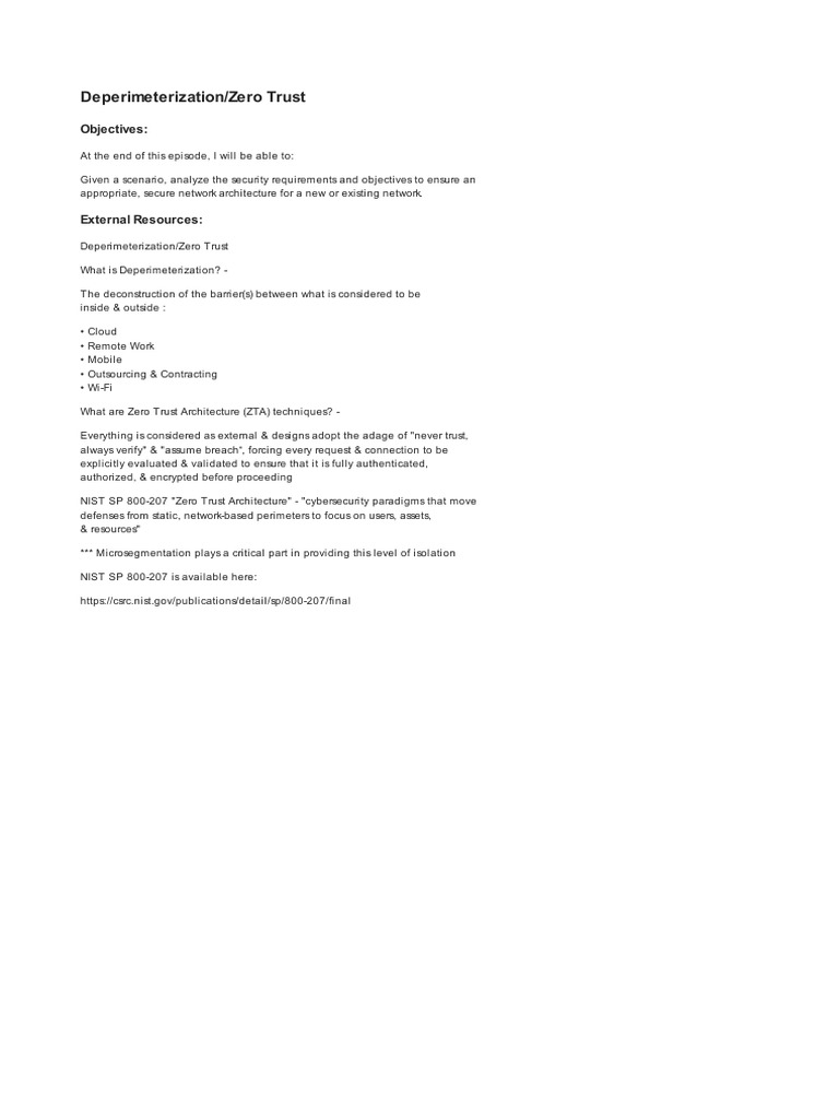 1 - 5 - Deperimeterization - Zero-Trust | PDF