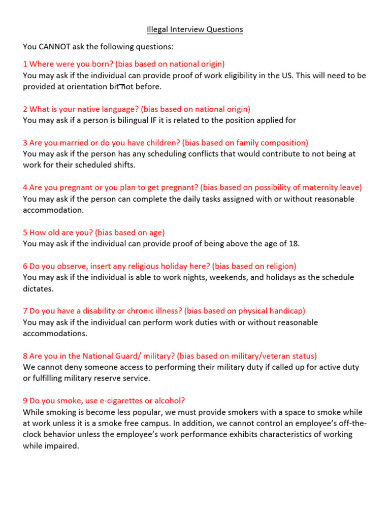 Illegal Interview Questions | PDF