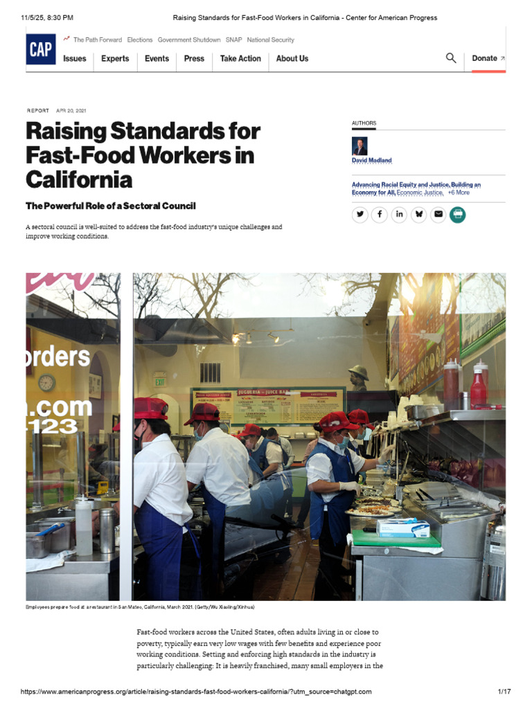 Raising Standards For Fast-Food Workers in California - Center For ...
