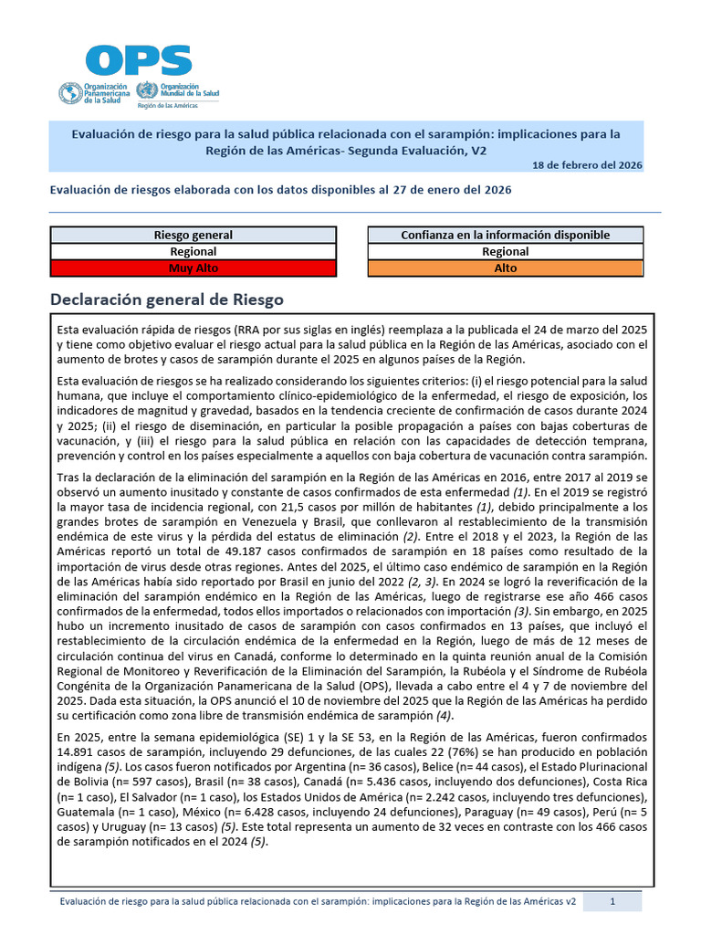 2026 Feb 18 Evaluacion Riesgo Sarampion v2 Final Es 3 | PDF | Sarampión ...