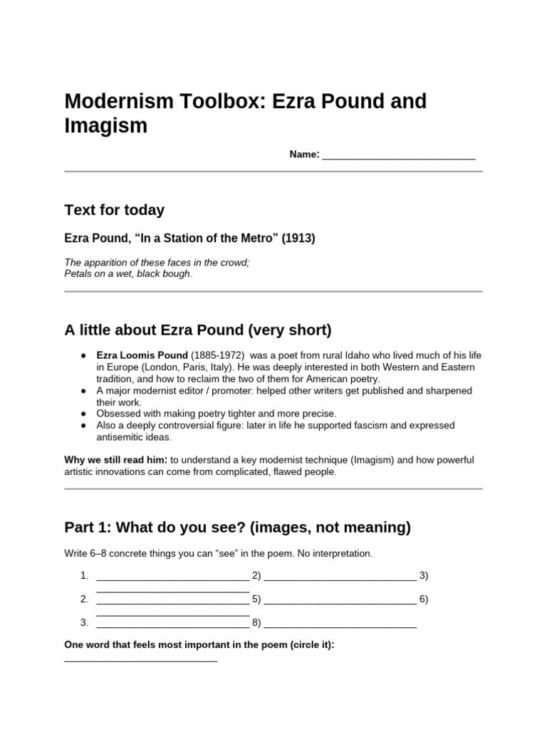 Modernism Toolbox - Ezra Pound and Imagism | PDF | Poetry