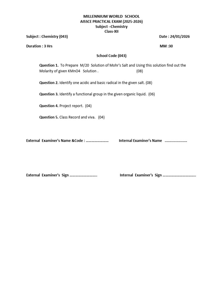 Chemistry Practical Paper Set - A | PDF