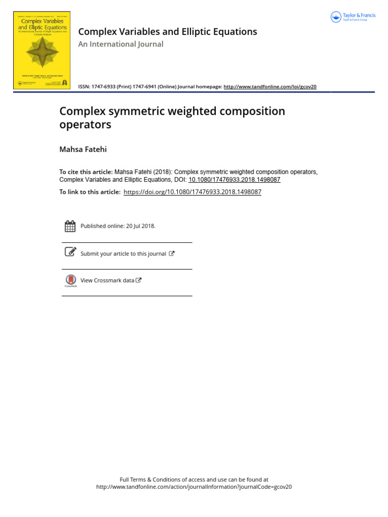 Complex Symmetric Weighted Composition Operators | PDF | Equations ...