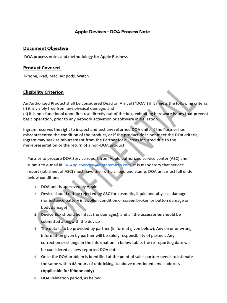 Apple Business DOA Policy Process | PDF | Apple Watch | Personal Computers