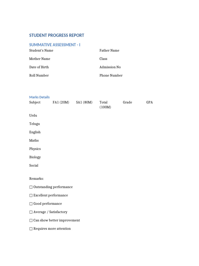Student Report Blank | PDF