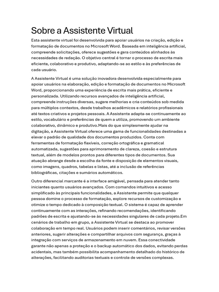 Sobre A Assistente Virtual Na Atualidade | PDF | Microsoft Word ...
