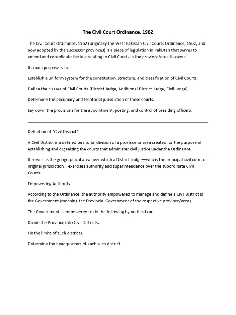 The Civil Court Ordinance 1962 Q1 To4 | PDF | Jurisdiction | Appeal