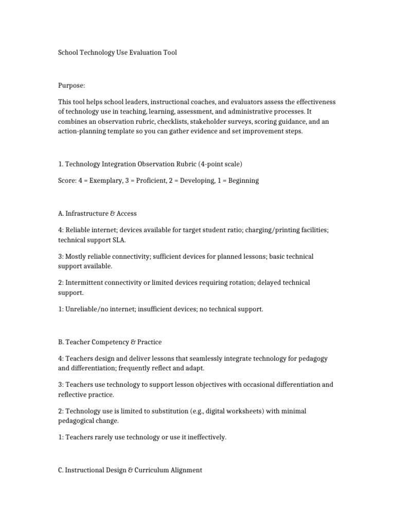 School Technology Evaluation Tool | PDF | Educational Assessment | Teachers