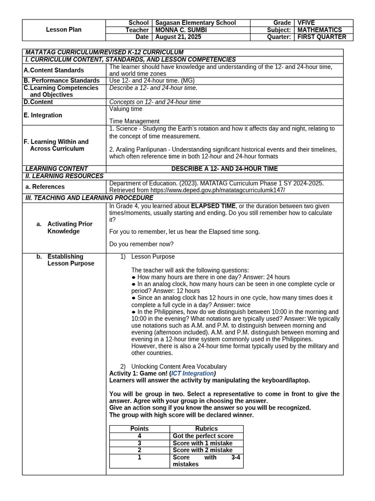 Q1 MATH Lesson Plan WEEK 1 | PDF | Curriculum | Lesson Plan