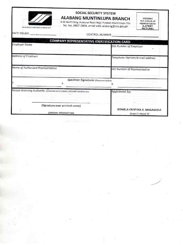 SSS - Company Representative Identification Card | PDF