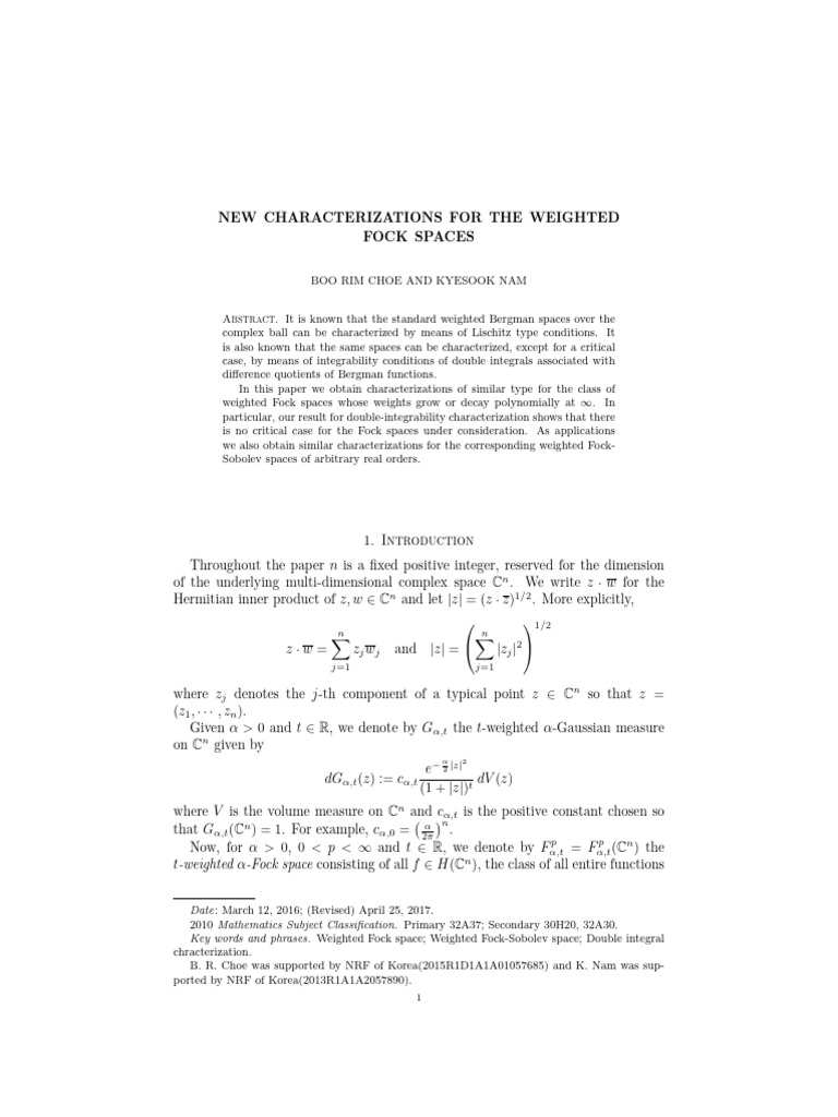 New Characterizations For The Weighted Fock Spaces | PDF | Theorem ...