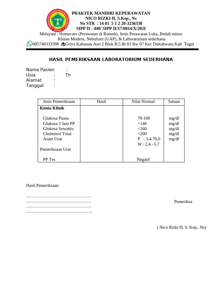 Hasil Lab Nico | PDF