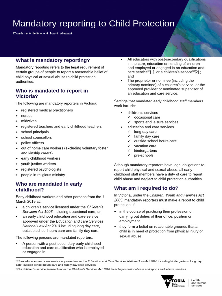 Mandatory Reporting To Child Protection in Victoria - Early Childhood ...