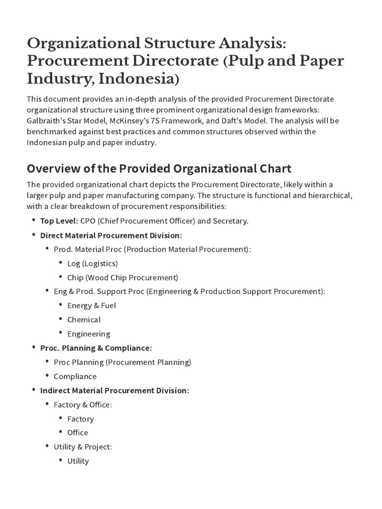 Organizational Structure Analysis Procurement Directorate (Pulp and ...