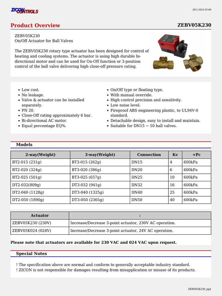 Zicon Controls - ZEBV05K24 | PDF | Valve | Actuator