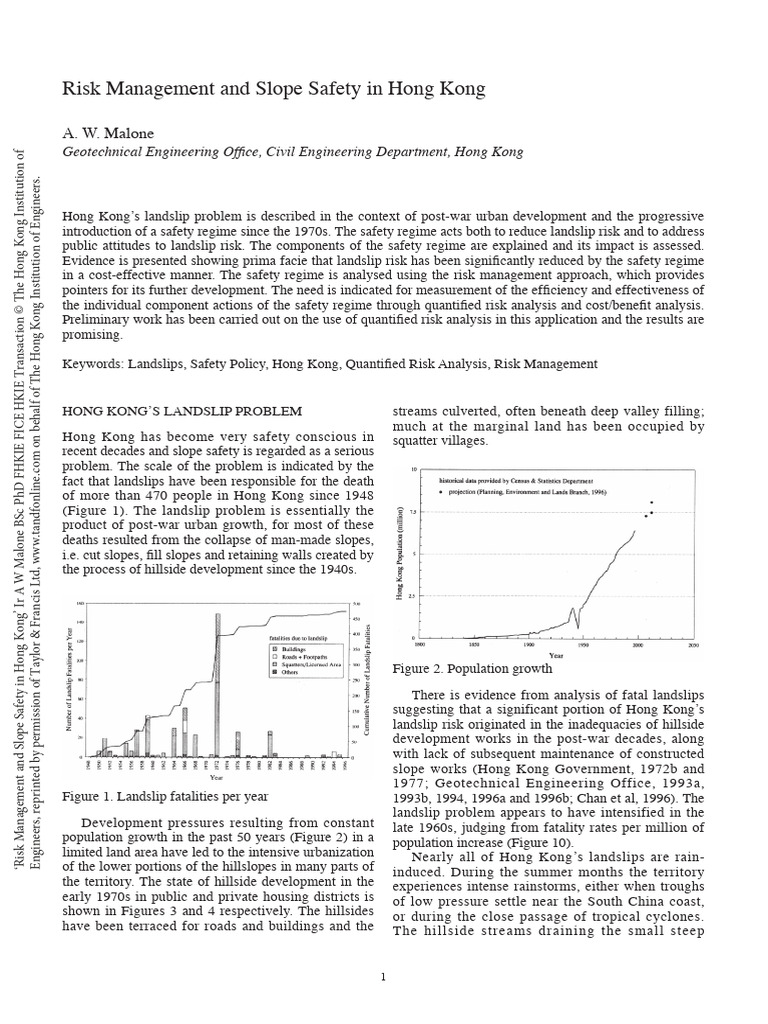 Malone (1997) - Risk Management and Slope Safety in Hong Kong | PDF ...