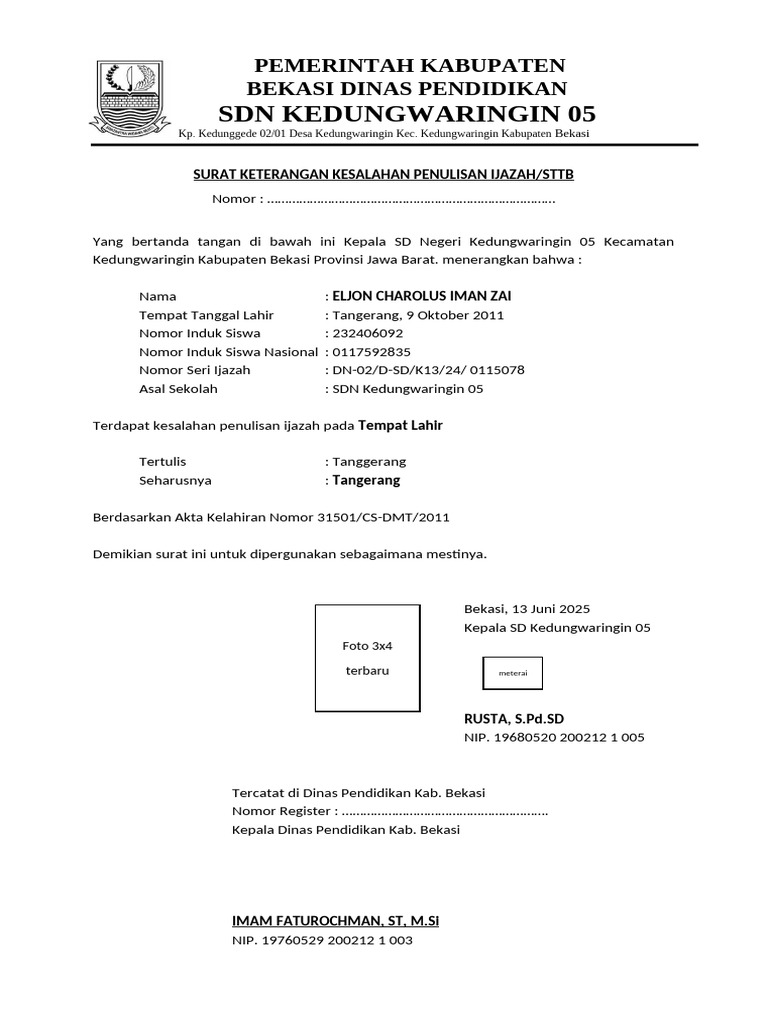 Contoh Surat Kesalahan Ijazah | PDF