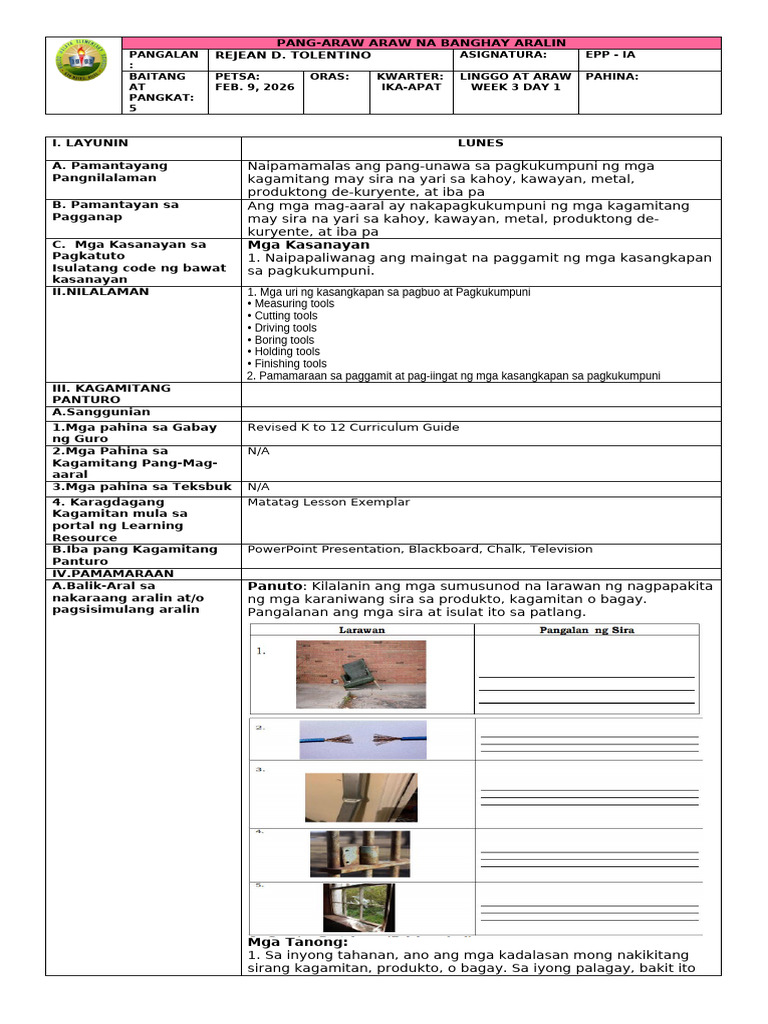 g5 Epp DLL q4 w3 Day 1 | PDF