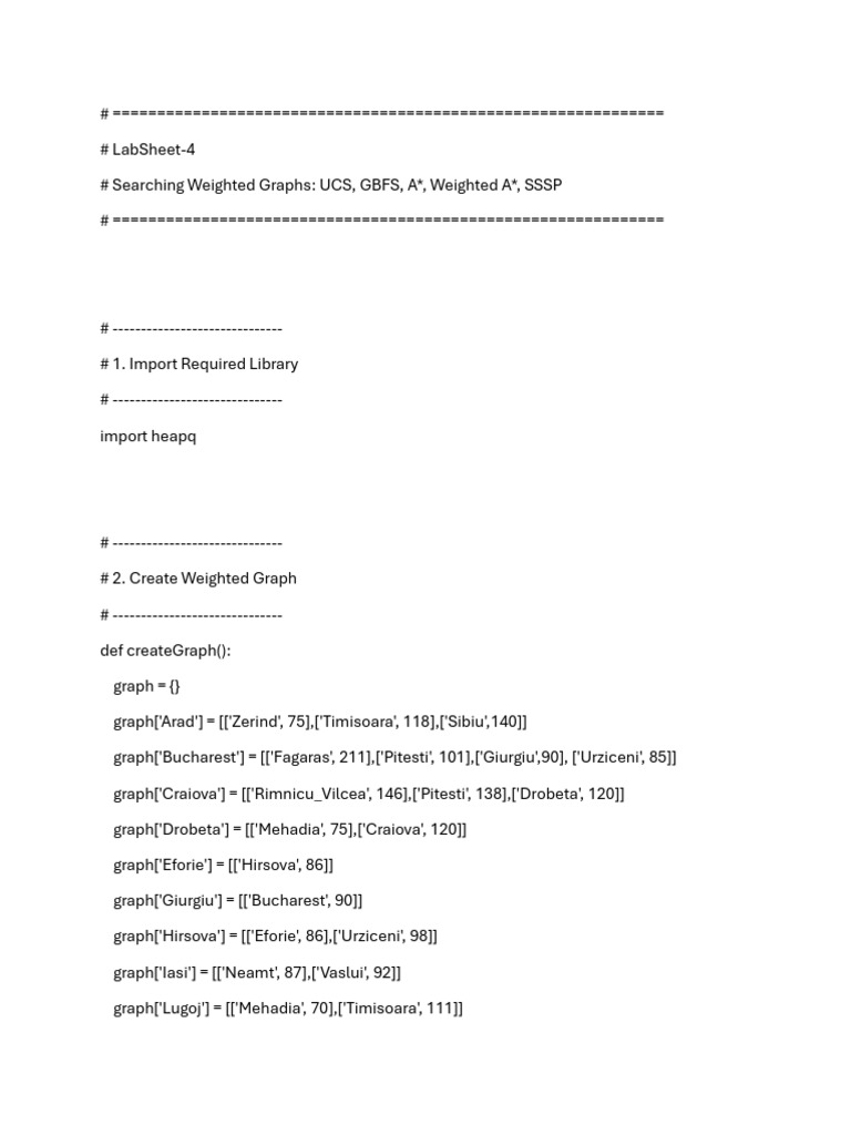 LabSheet-4&5-Searching Weighted Graphs UCS, GBFS, AStar, SSSP | PDF ...