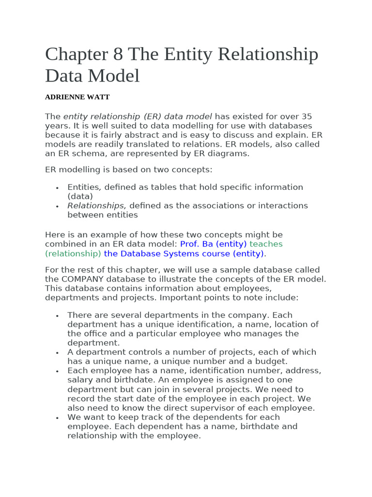 Chapter 8 The Entity Relationship Data Model (Helping Document) | PDF ...