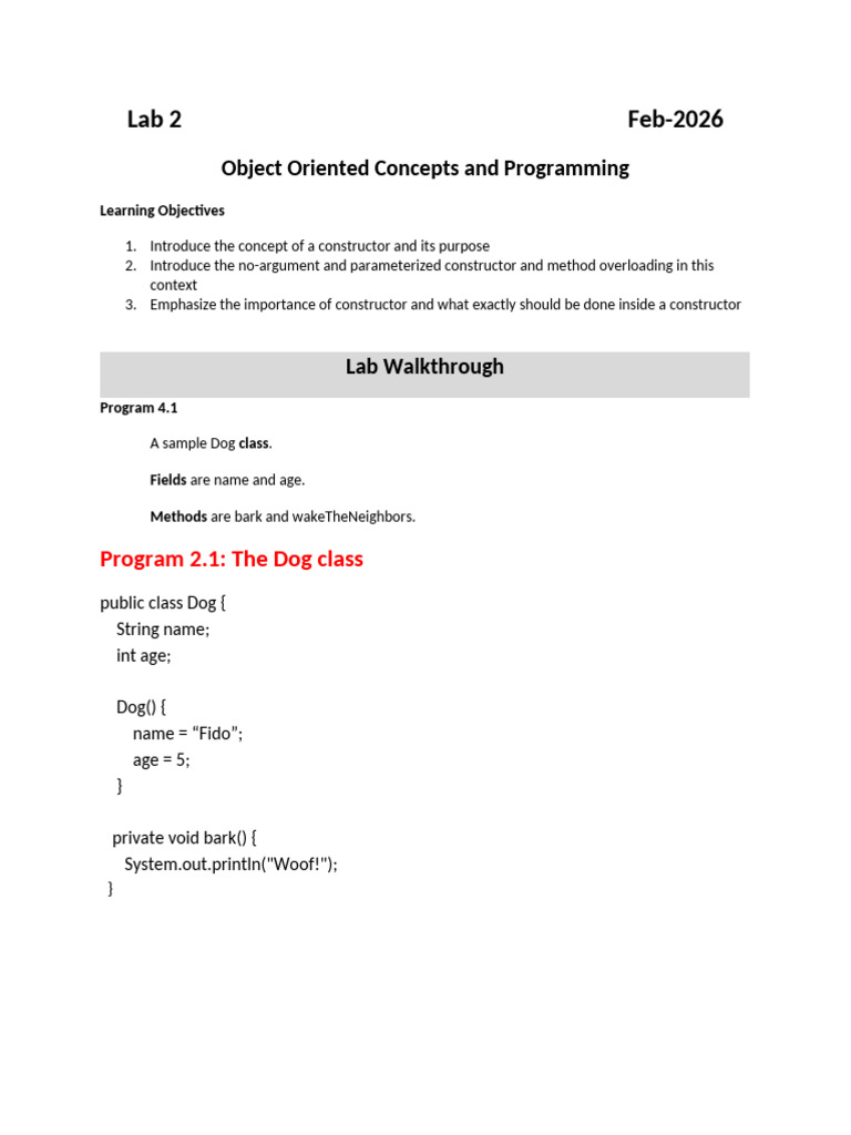 Lab 2 | PDF | Constructor (Object Oriented Programming) | Programming