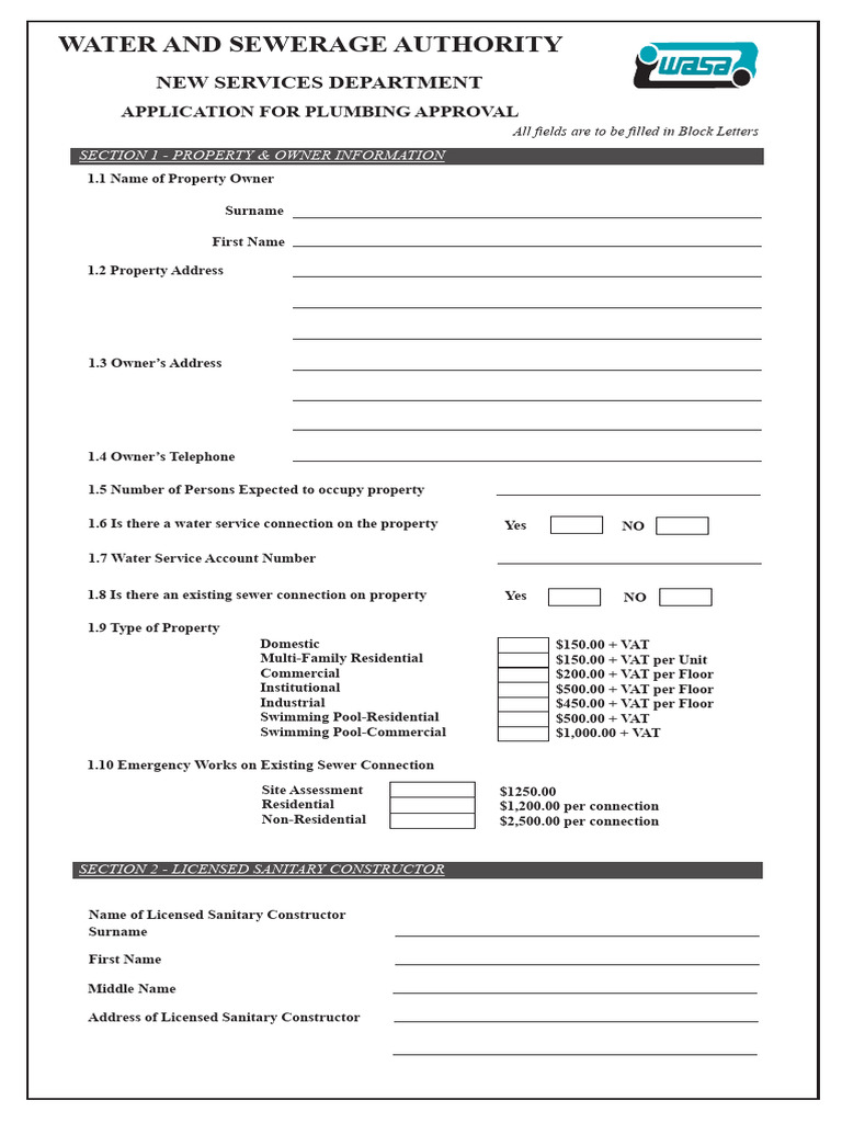 Application For Plumbing Approval Form 2021-09 | PDF | Sanitary Sewer