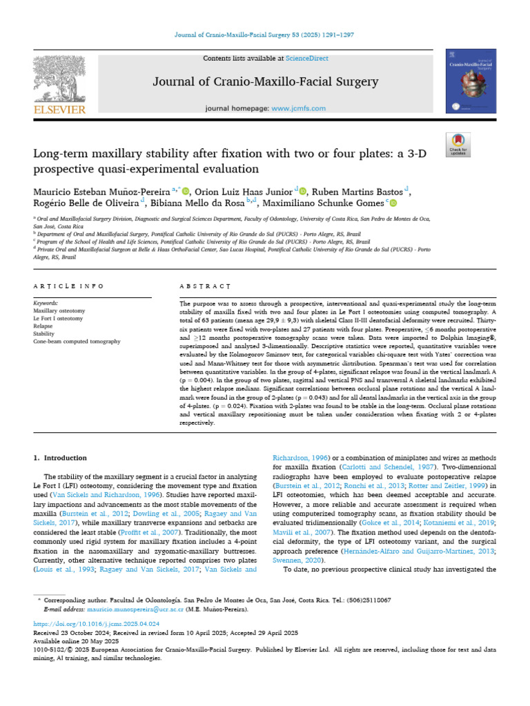 Long Term Maxillary Stability After Fixa | PDF | Statistics