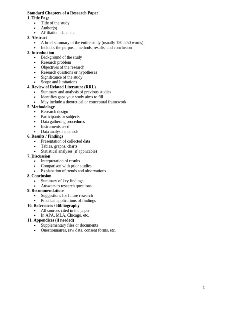 Standard Chapters of A Research Paper and Research Report | PDF ...