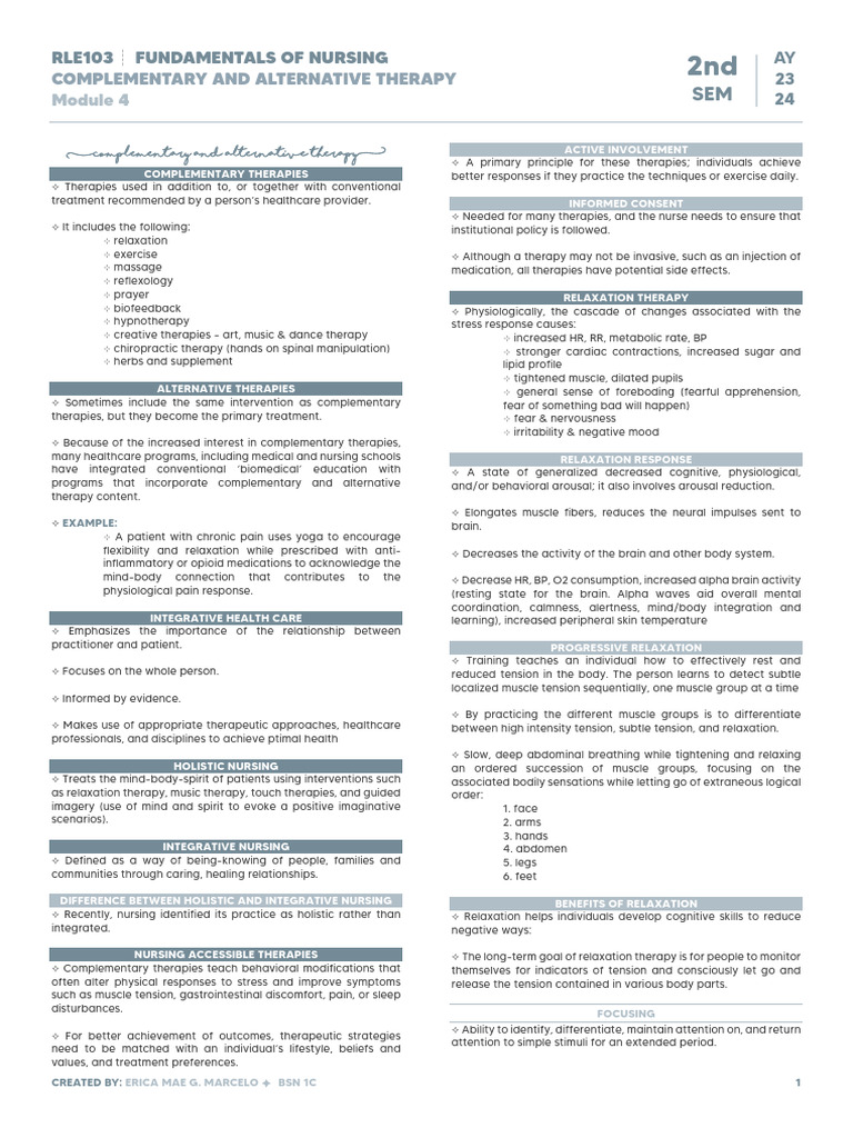RLE103 Module 4 Module 4 (Complementary and Alternative Therapy) | PDF ...