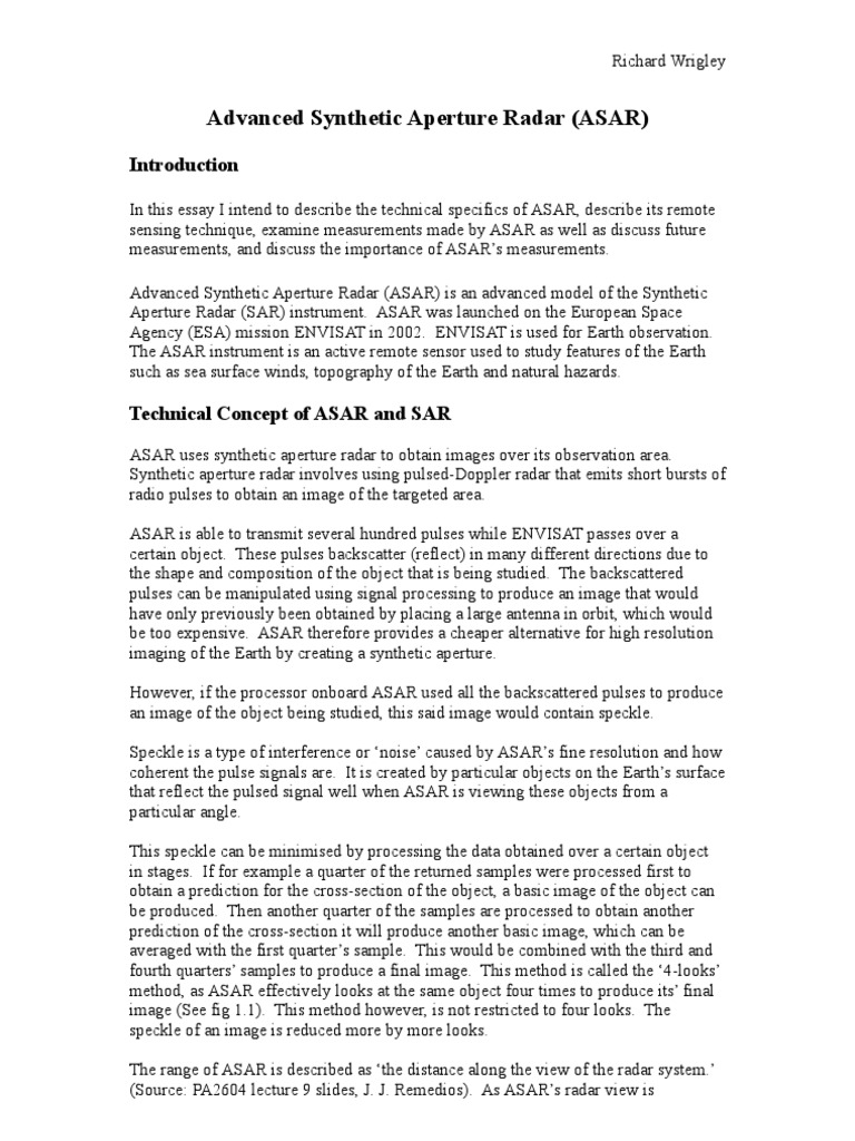 Overview of Advanced Synthetic Aperture Radar | PDF | Radar | Earth ...