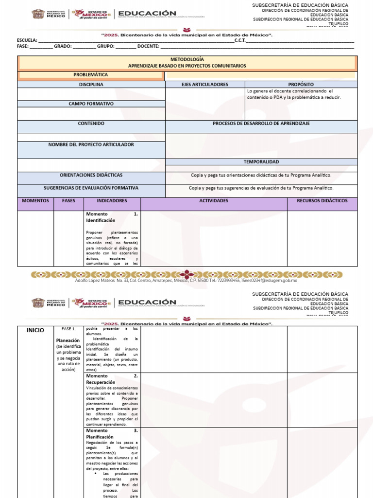 Formato de Aprendizaje Basado en Proyectos Comunitarios | PDF ...