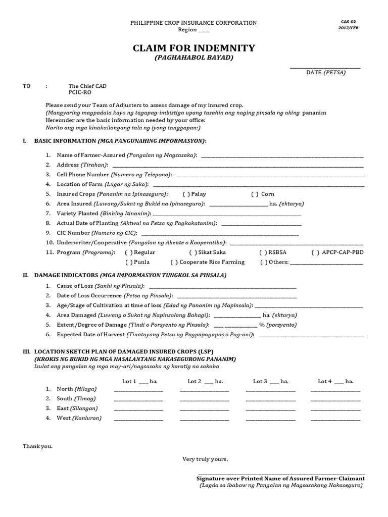 Claim For Indemnity-Rice&Corn | PDF