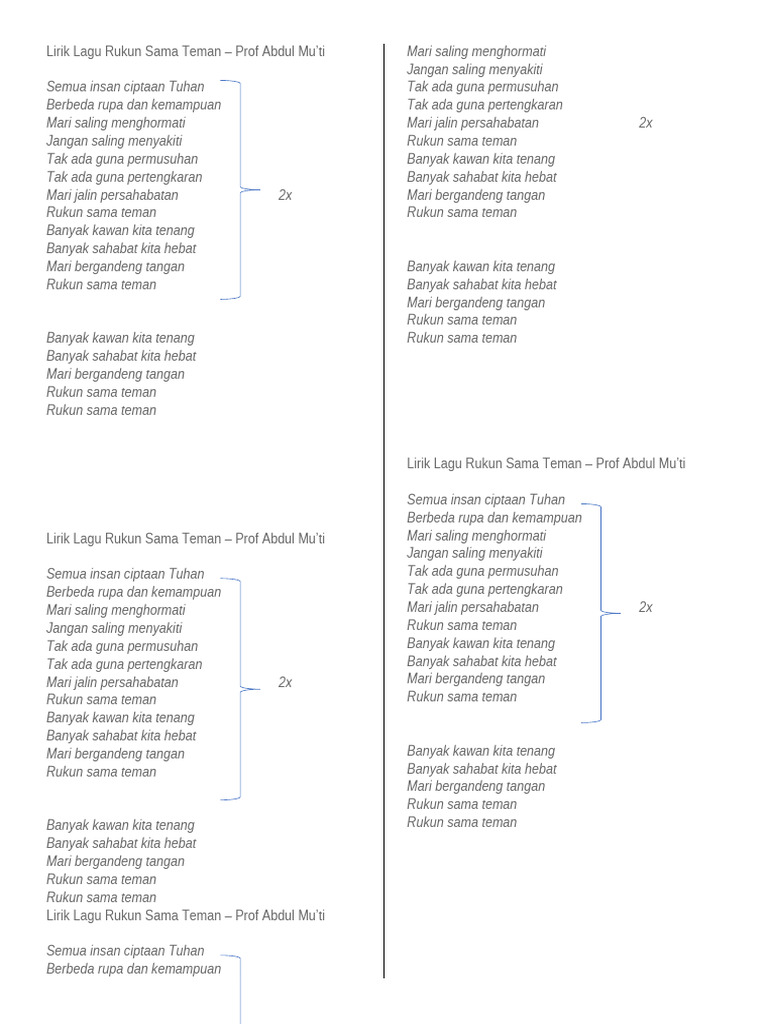 Lirik Lagu Rukun Sama Teman | PDF