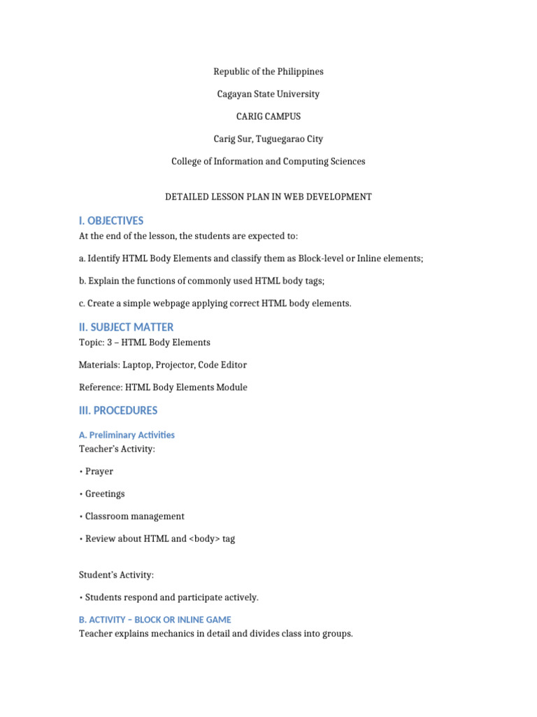 DLP HTML Body Elements Detailed | PDF | Html Element | Html