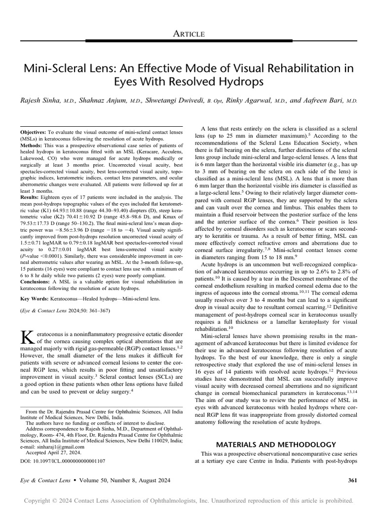 Mini Scleral Lens An Effective Mode of Visual.5 | PDF | Contact Lens ...