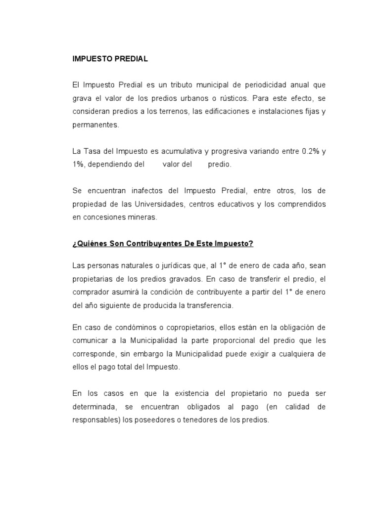 Guía del Impuesto Predial y Contribuyentes | PDF | Impuestos | Impuesto ...