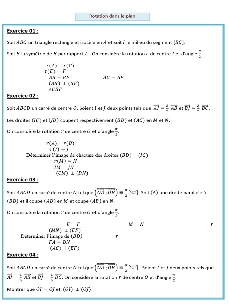 Serie 9 Rotation Dans Le Plan | PDF | Triangle | Géométrie euclidienne