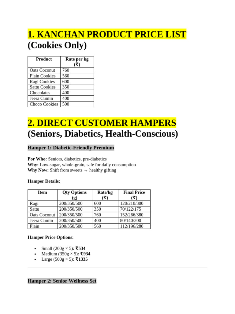 Kanchan Bakery Hamper Menu Options | PDF