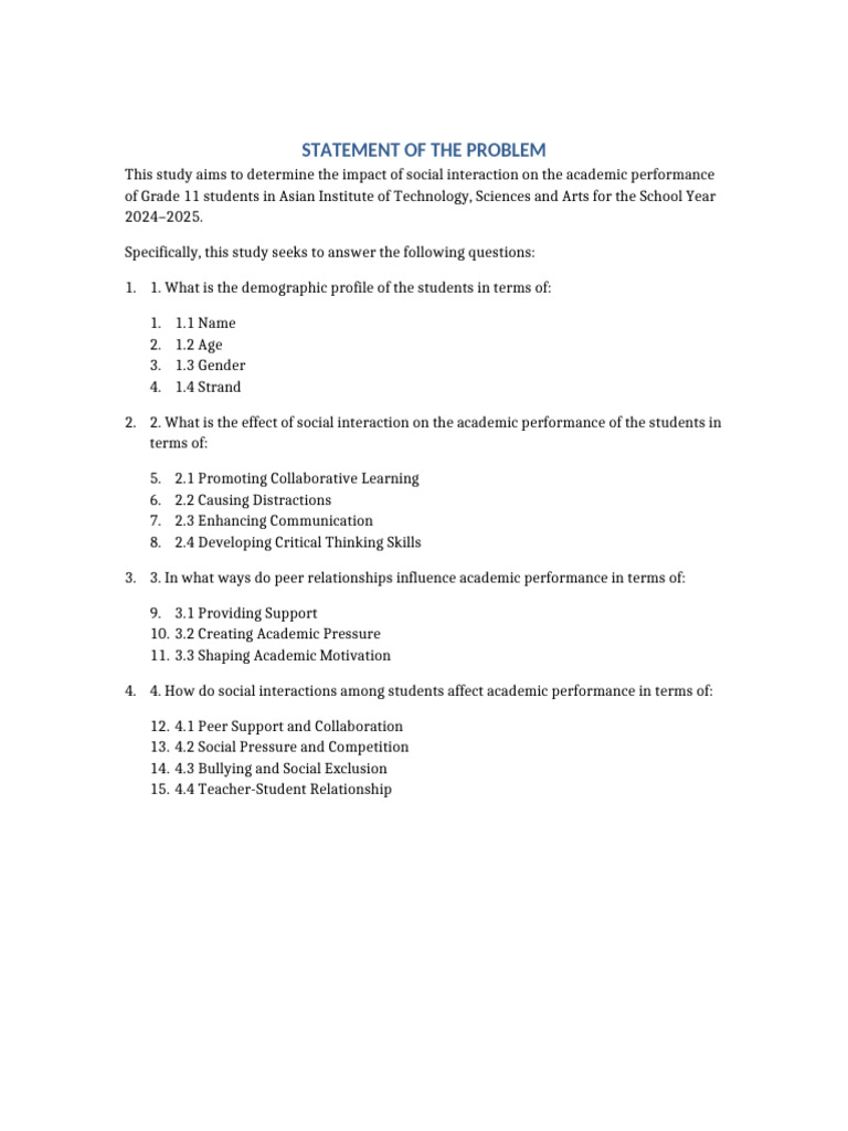 Statement of The Problem Social Interaction Study | PDF