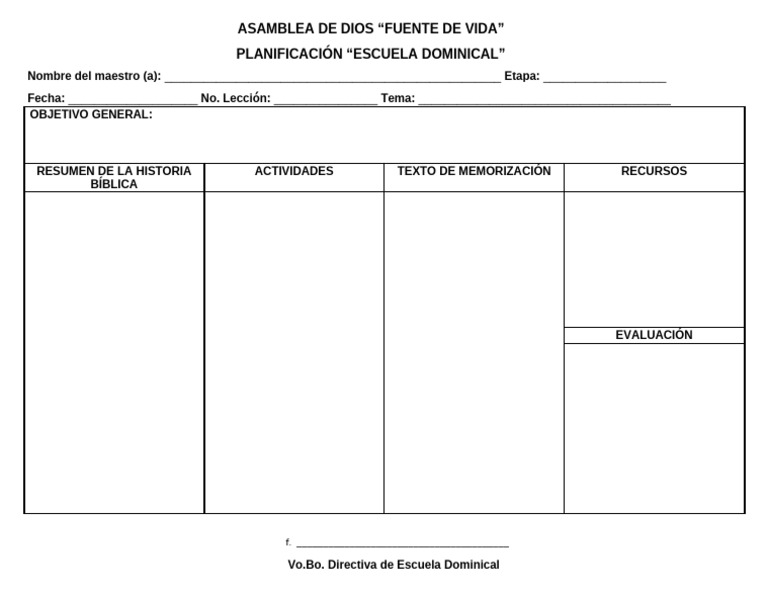 Planificacion Escuela Dominical | PDF