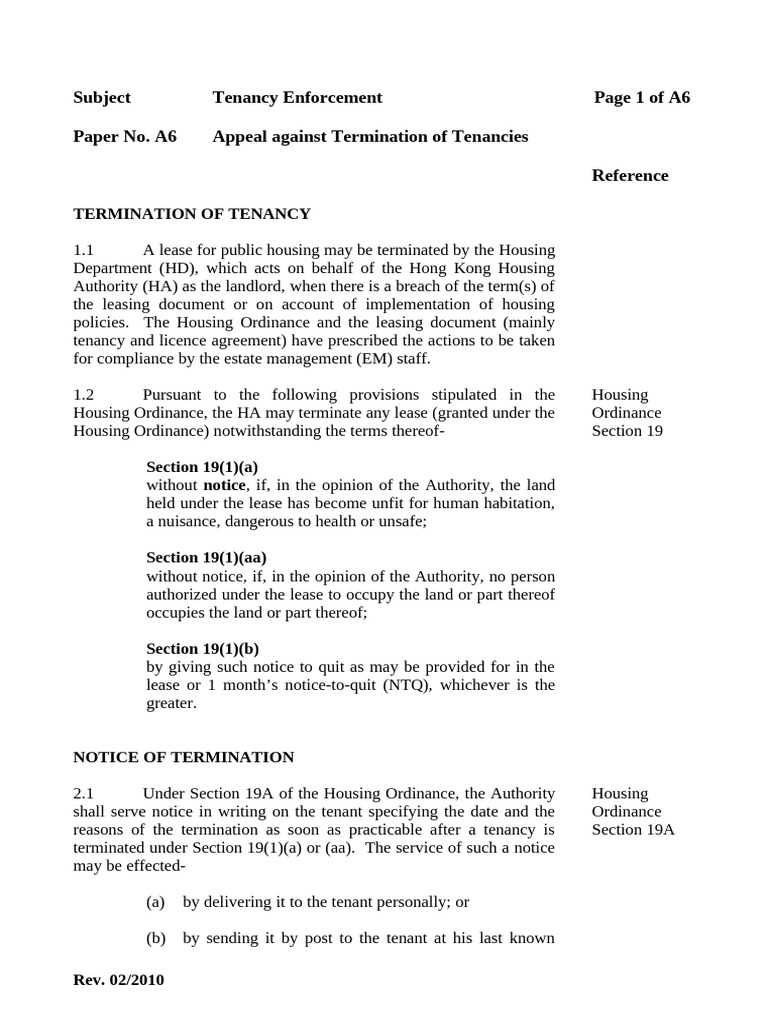 Subject Tenancy Enforcement Page 1 of A6 Paper No. A6 Appeal Against ...