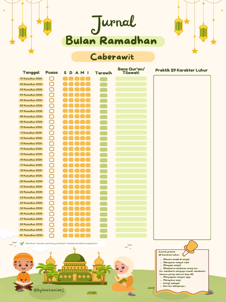 Jurnal Ramadhan 1 Lembar - @bylaataniarj | PDF